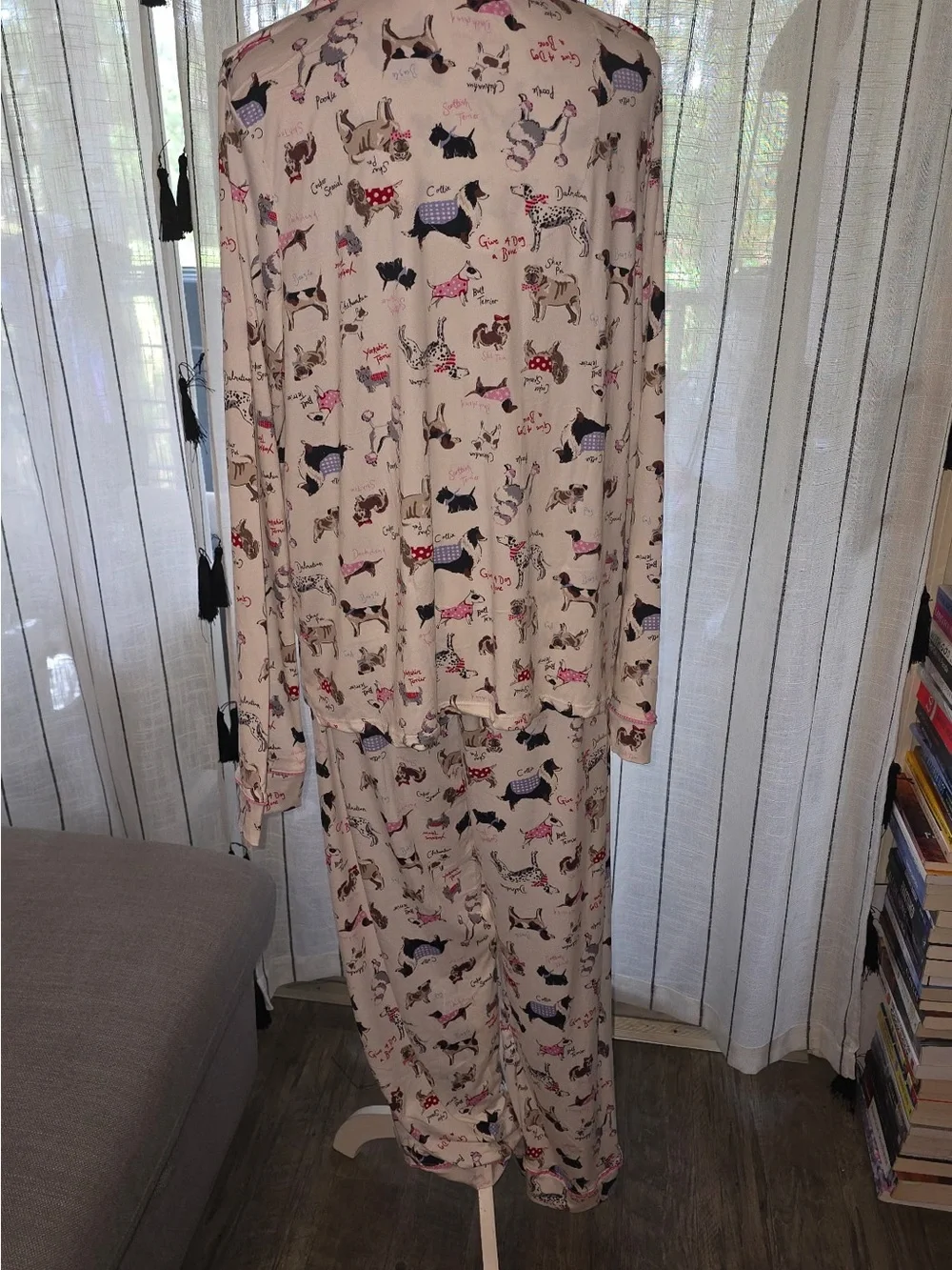 Kim Rogers Cream Pajama Set with Multicolor Dog Motif